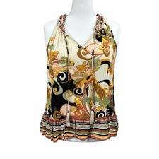 Rose + Olive Boho Print Tassel Sleeveless Tie Ruffle Bouse Sz XL