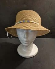 Steve Madden Paper Yarn with Letter Beads Bucket Sun Hat - One Size