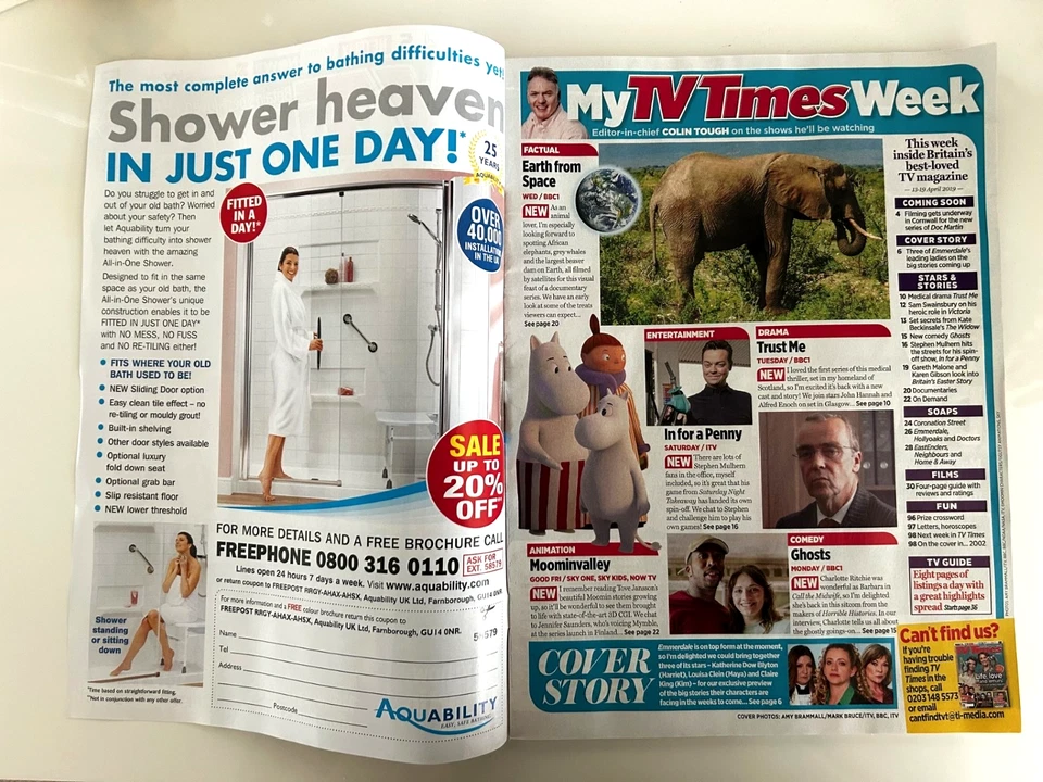 TV TIMES 13/4/2019 EMMERDALE Doc Martin STEPHEN MULHERN Adrian Dunbar VICTORIA - Image 2 of 4