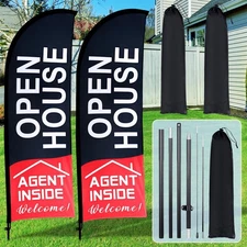 Buryeah 2 Pack Open House Flags Signs for Real Estate Agents Feather Flag Ope...