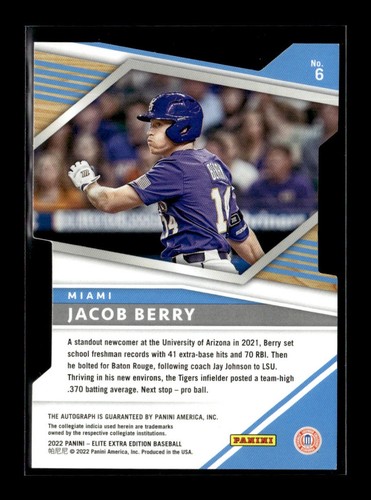 2022 Panini Elite Extra Edition #6 Jacob Berry Status Die Cut Signatures #/50 - Bild 2 von 2