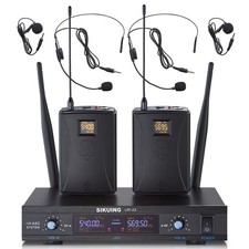 Dual Channel UHF Wireless Microphone System, 2x30 Adjustable Frequencies, Lav...