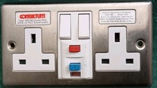 13A 2 Gang Stainless steel RCD Socket 30ma. Brand Contactum.