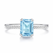1.70Ct. Emerald Cut 8x6mm Natural Aquamarine Ring 925 Sterling Silver