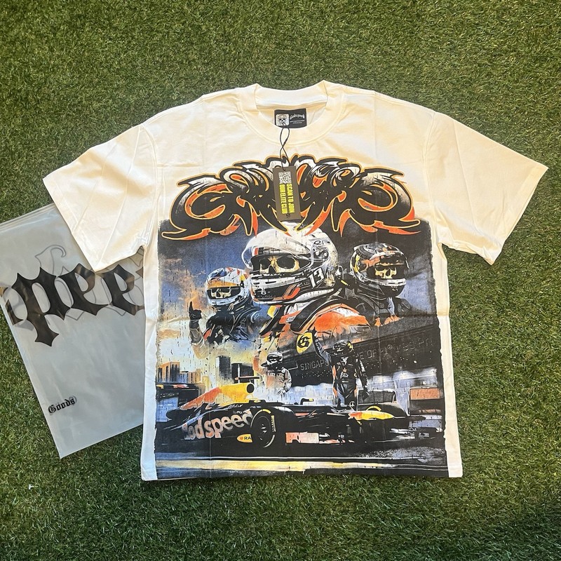 Godspeed Men’s S White Racing Graphic Crewneck Short Sleeve T-Shirt Logo