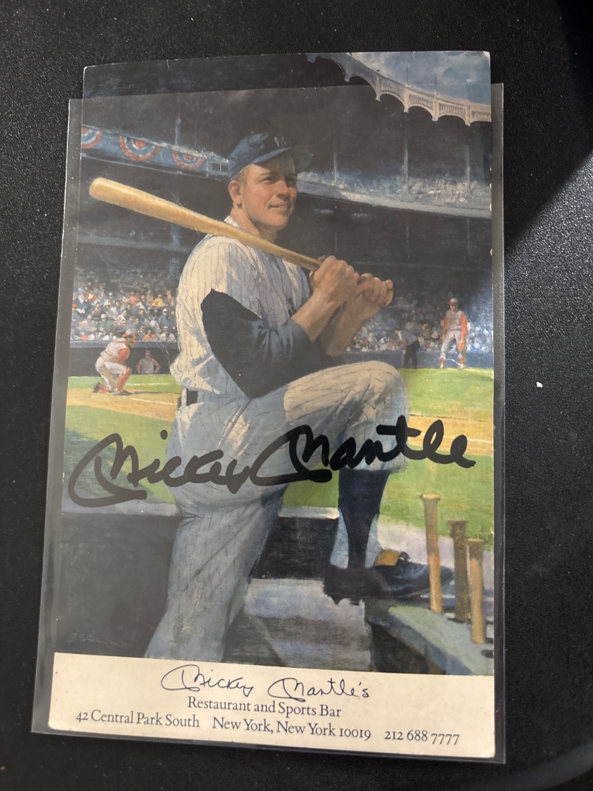 Mickey Mantle Autographed Postcard from Restaurant 1st owner.