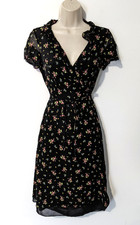 Ann Taylor Women's Floral Ruffle Wrap Dress Sz 4 100% Silk Cottagecore Coquette