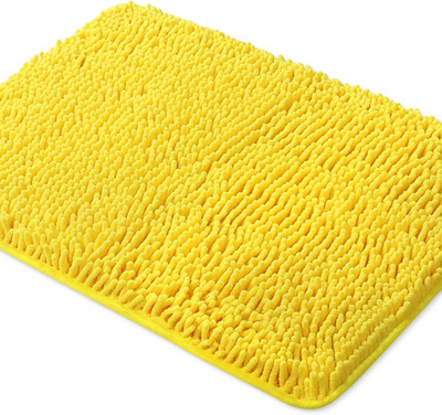 Yellow Bathroom Rugs   Thick Chenille Bath Mats | Absorbent and Washable Bath Ru