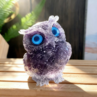 Amethyst Crystal Owl Figurine Natural Gemstone Bird Statue Home Office Decor