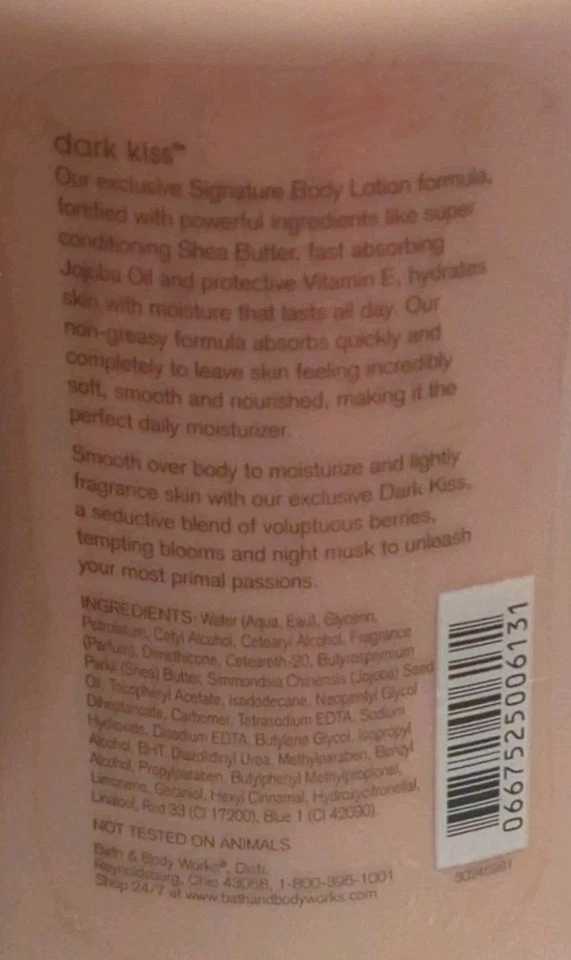 Bath & Body Works Dark Kiss Body Lotion Jojoba Oil Shea Butter 8oz Signature - Image 2 of 2