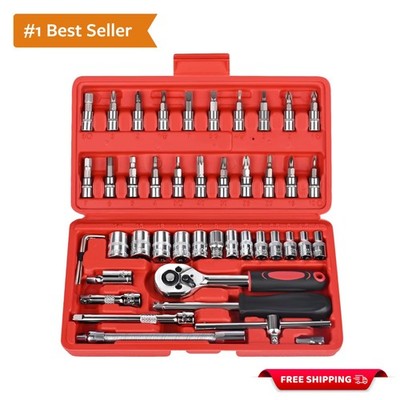 46PCS Socket Ratchet Wrench Set, 1/4 Inch Drive Small Tool Set with Screwdriv...