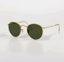 Ray-Ban RB3447 Round Metal Unisex Sunglasses - Gold/ Green Lense