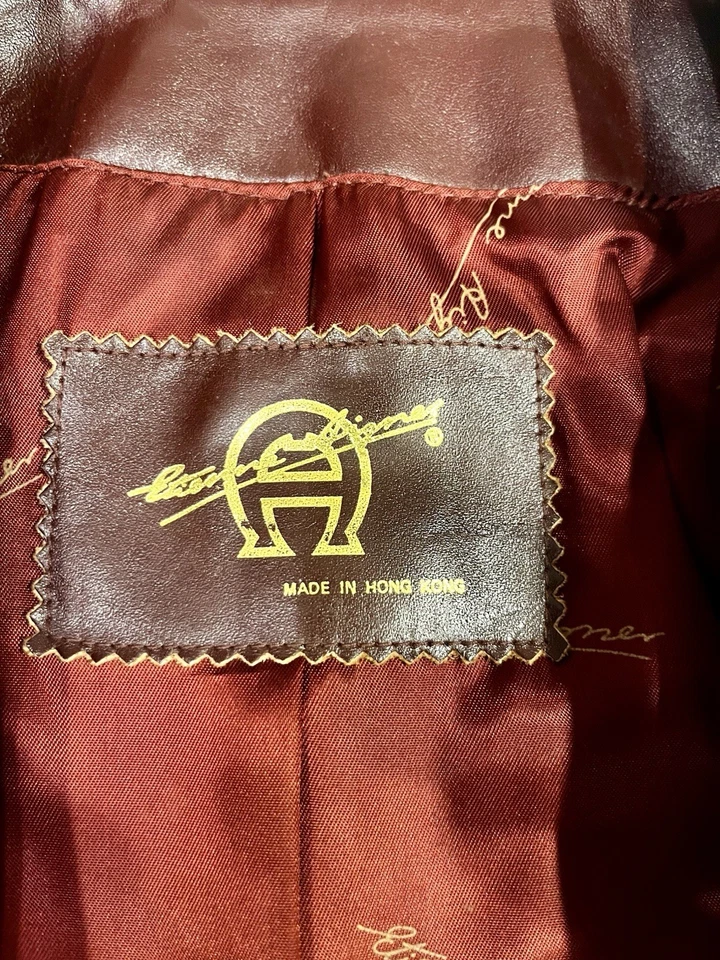 Chaqueta Abrigo Blazer Mujer Vintage Etienne Aigner Cuero Borgoña Talla 10 Foto 4 de 4