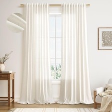 Linen Curtains 96 Inches Long for Living Room 2 Panels Back Tab Modern Farmhouse