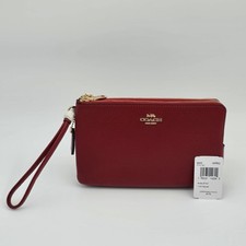 Coach Double Zip Wallet Refined Pebble Leather, IM/1941 Red, Style 6644, NWT
