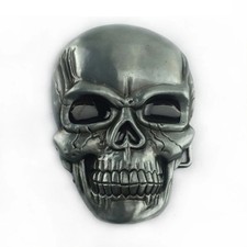 3D Skull Belt Buckle Silver Tone 3" x 2" Gothic Biker Punk Skeleton Head