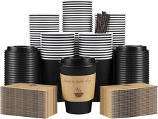 100 Pack 12 oz Coffee Cups with Lids, Disposable To Go Paper Coffee Cups with Sl