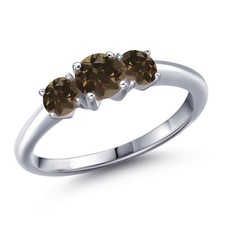 925 Sterling Silver Smoky Quartz Engagement Ring For Women  1.02 Cttw  5MM 