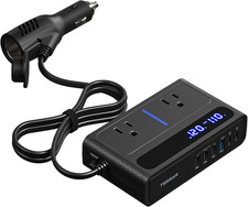 200W Car Power Inverter, 12V DC to 110V AC Converter with 2 AC Outlets and 6 US