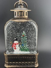 Snowman Christmas Tree Snow Globe Lantern Brown LED Lighted Musical Glitter