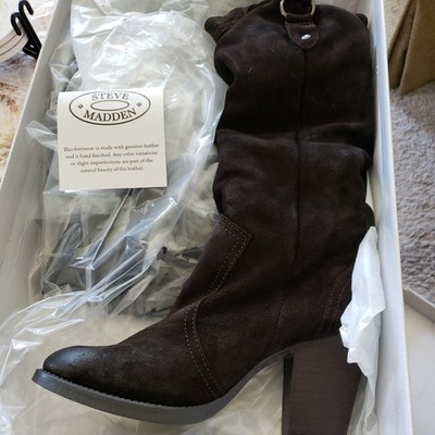 New Steve Madden Suede Knee-High Slouch Boots Shoes 9 Medium Brown