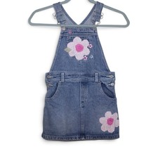 Vintage Y2K Osh Kosh Girls Denim Bib Overalls Embroidered Flowers Size 6