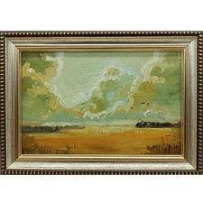 Summer nature Oil painting Original art Country Landscape Flower meadow 4 x 6 in