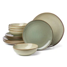 897205 Organic Shades 12-Piece Dinnerware Set, Sage Green