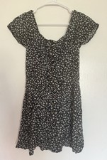 American Eagle Outfitters XS Black White Floral Button Short Sleeve Mini Dress