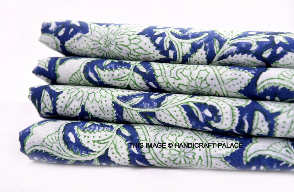 Tela de costura de gasa de algodón estampada a mano india para correr 3 yardas Foto 2 de 3