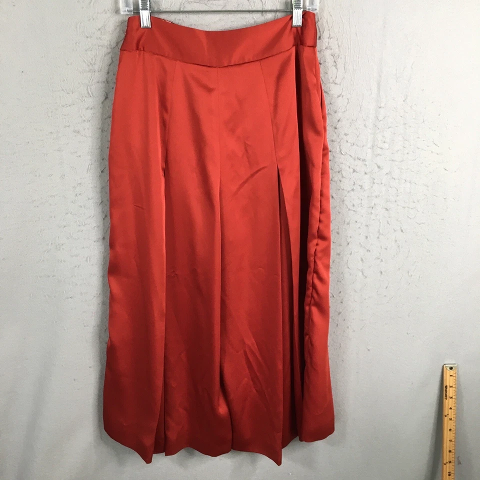 Ted Baker Pants Womens 4 Orange Shiny Wide Leg Gauchos Flowy Artsy Culotte - Image 2 of 4