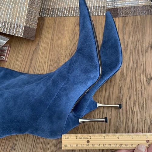 sergio rossi, Size 38,5 Stiletto Over Knee dark blue suede Boots. New - Picture 3 of 12