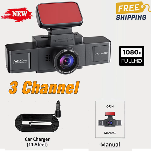Caméra DVR De Tableau De Bord 3 Canaux, Black Box HD avec Moniteur 24H et Vue Ar - Photo 8 sur 10