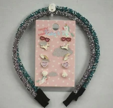 Lot Of 3 Girls Accessories Headbands & Earring Pack Multi Colored Various Brands