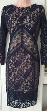 BEAUTIFUL NEXT SIZE 8P NAVY BLUE PREMIUM LACE MIDI LONG SLEEVE DRESS, NEW