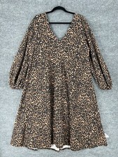 ASOS Leopard Print Midi Dress Womens 14 Brown A-Line Double V-Neck Textured New