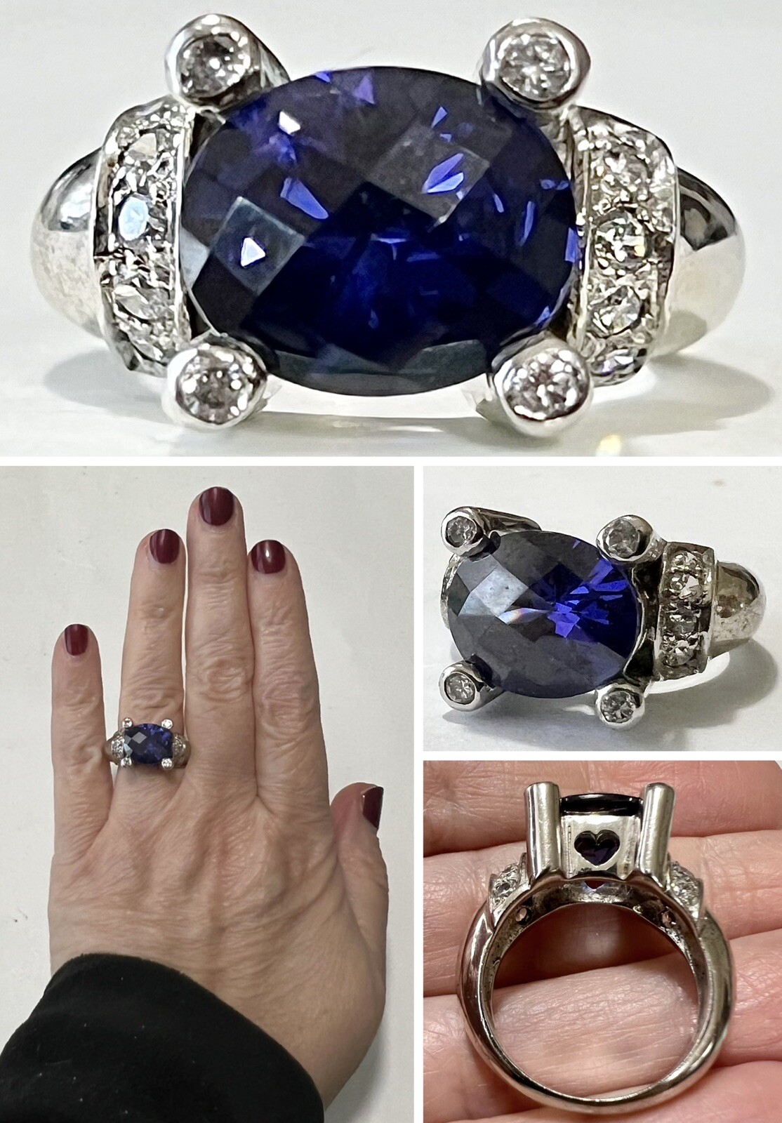 Designer Signed Sterling Silver Checkerboard Oval… - image 1