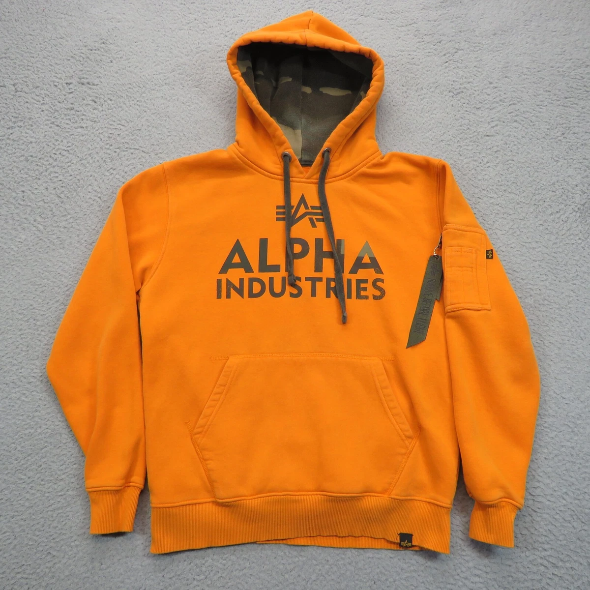 Alpha Industries Hoodie Mens Small Orange Sweatshirt Flight Pullover Hood  Fleece | eBay