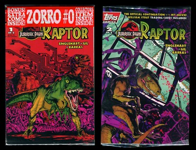 Jurassic Park Raptor Topps Comic Set 1-2 Dinosaurs Attack New & Sealed w/ cards 