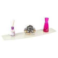 Bowed Floating Glass Shelf Frosted Look Design Large 80x20cm Wall Mounted Clips