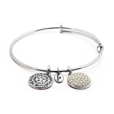 Chrysalis Glass Pearl  Bangle Silver Tone Expandable Bangle