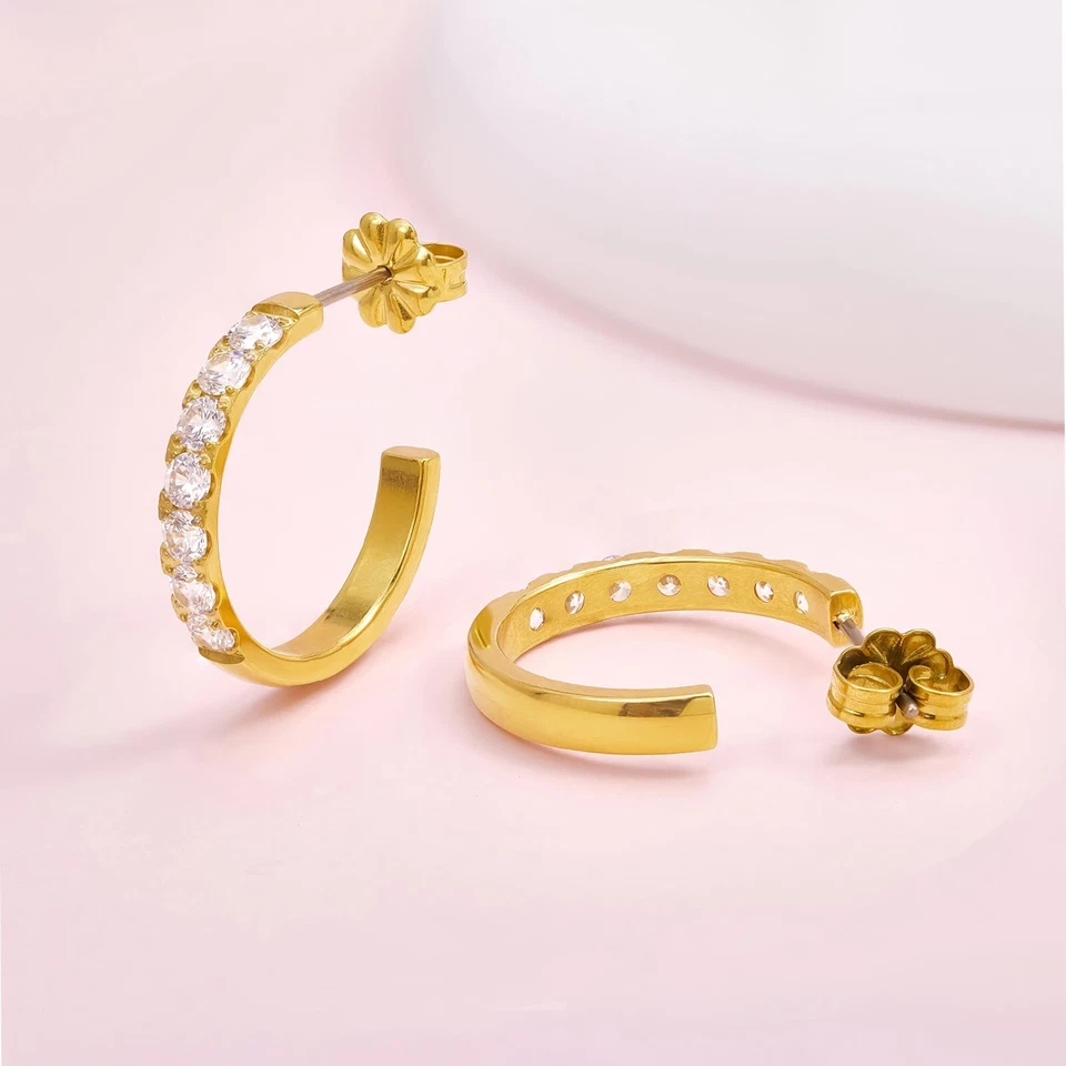 Pendientes hipoalergénicos en forma de C de titanio puro G23 para mujer orejas sensibles Foto 4 de 4