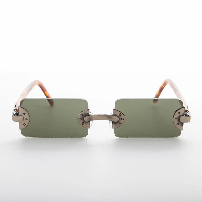 Gafas de sol vintage sin montura de bronce años 90 emblema Bad Boy lente verde - rebelde Foto 2 de 3