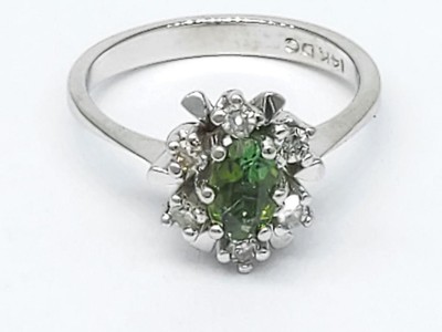 14K massiver Weißgold Ovalschliff grüner Diopsid Diamant Heiligenschein Ring Größe (AP2039018)