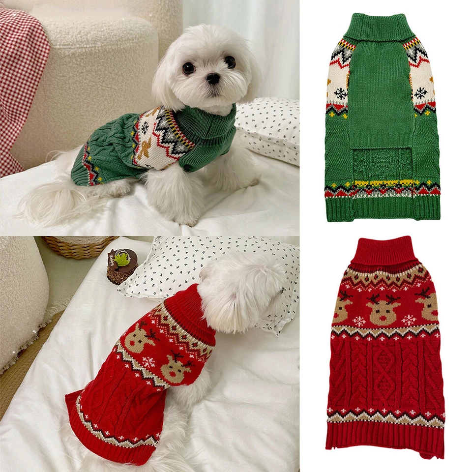 Pet Dog Knitted Hoodie Sweater Christmas Jumper Coat Warm Clothes Puppy Appar ~ - Image 4 of 4