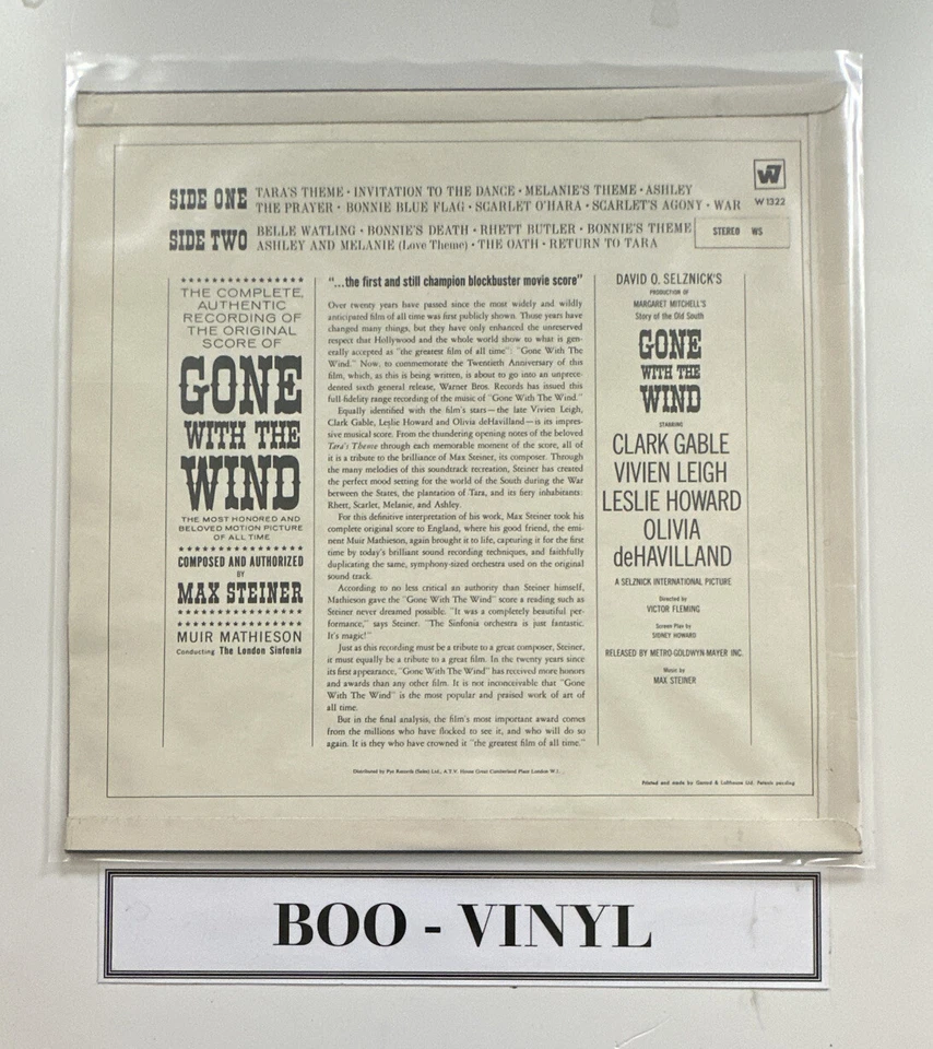 Gone With The Wind- Original Motion Picture Score 1959 Vinyl LP W1322 VG+ / EX - Image 2 of 4