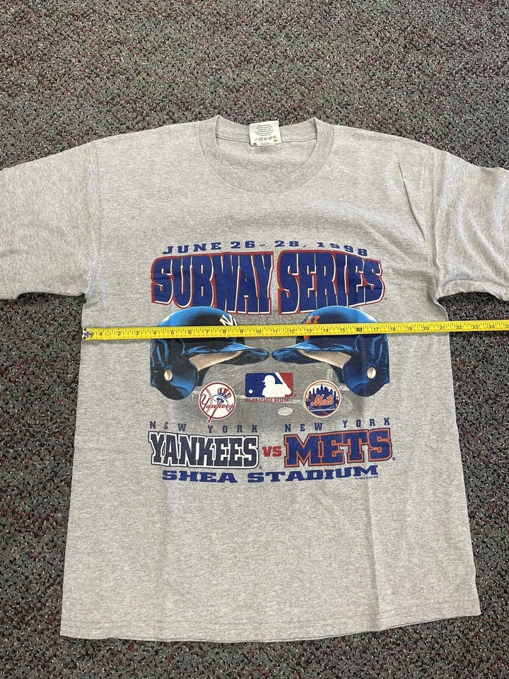Metro serie T vintage New York Yankees Mets 1998 talla corta grande gris usado Foto 3 de 4