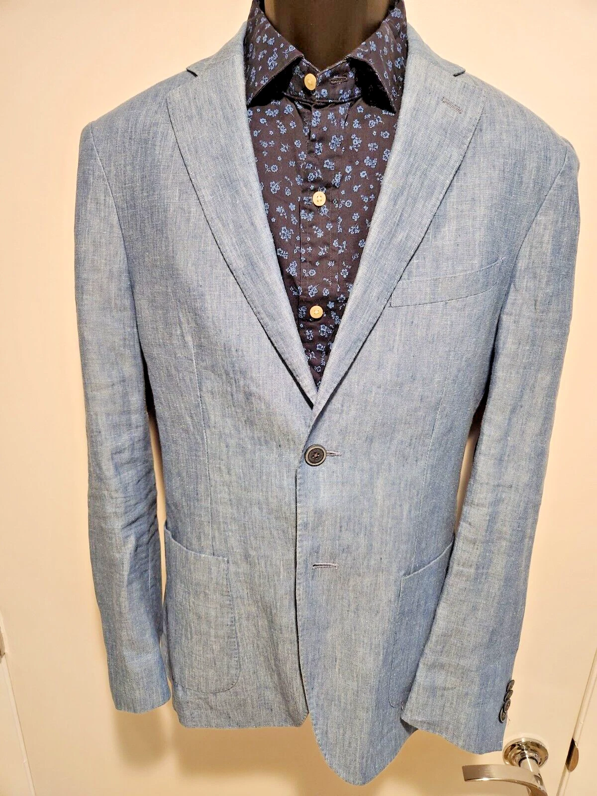 Cappotto sportivo blazer MICHAEL KORS 100% lino blu chiaro due bottoni taglia 38R