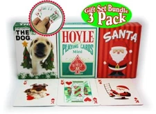 3 Deck Set Mini Christmas Holiday Edition Playing Cards Hoyle Dog Santa Bicycle