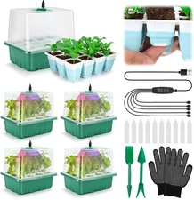 Seed Starter Tray with Grow Light, 60 Flexible Cells 5 PCS Seed Starter Kit, ...